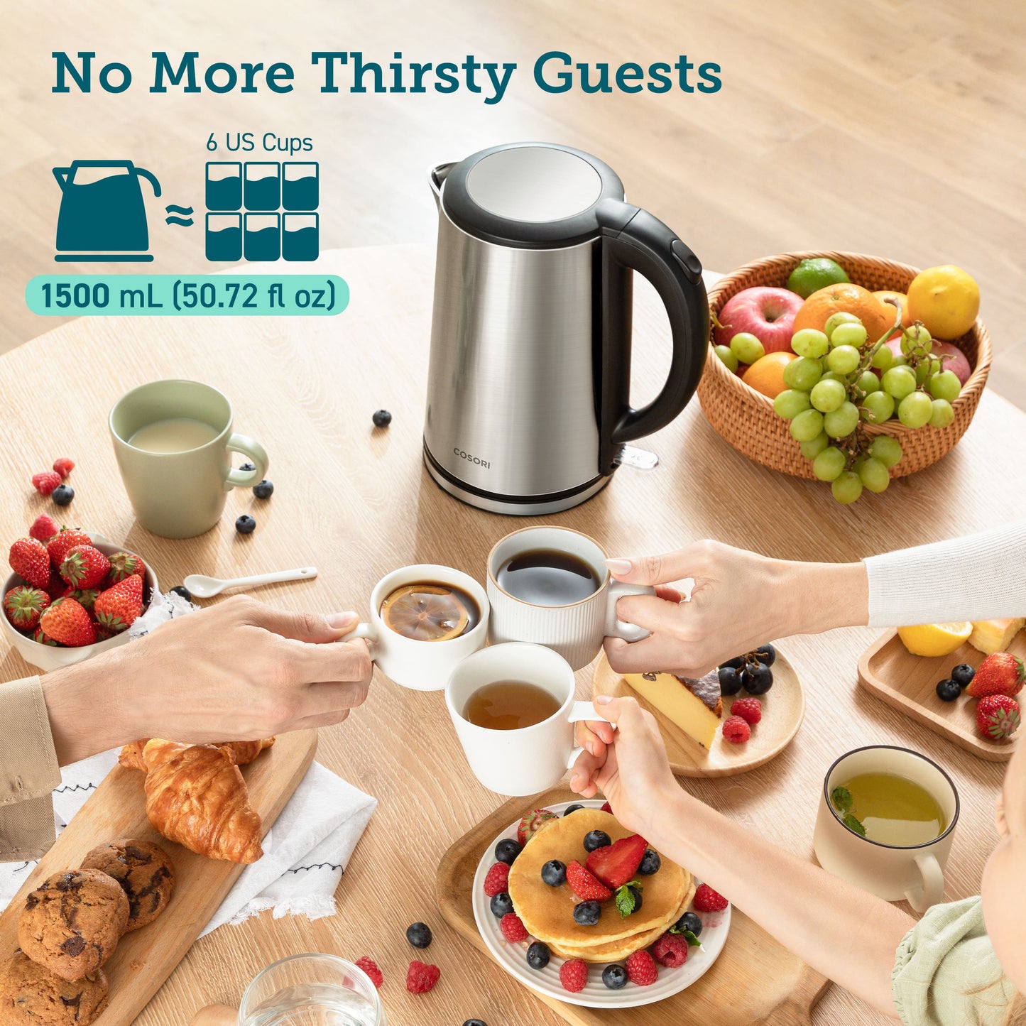 COSORI 1.5L Double Wall Stainless Steel Electric Kettle